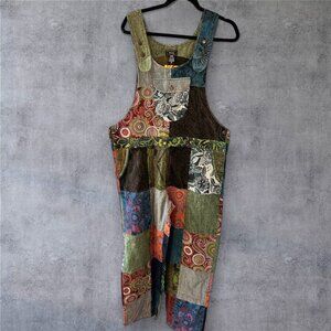 RISING INTERNATIONAL COTTON PATCHWORK OVERALLS NWT